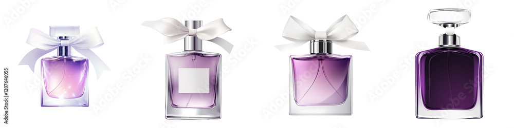 set of a purple perfume bottle isolated on a transparent background set of a purple perfume bottle isolated on a transparent background