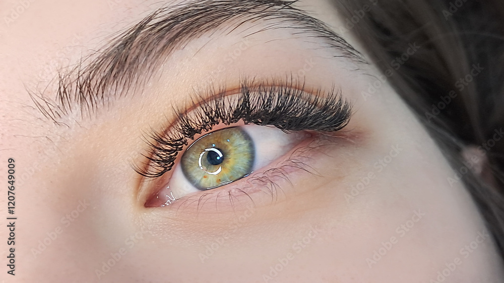 Obraz premium Close up of eye with eyelash extensions ,beauty salon treatment