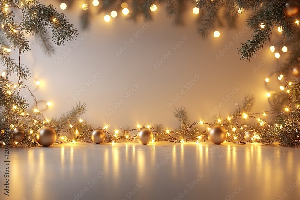 Festive Christmas Background with Warm Lights and Ornaments Festive Christmas Background with Warm Lights and Ornaments