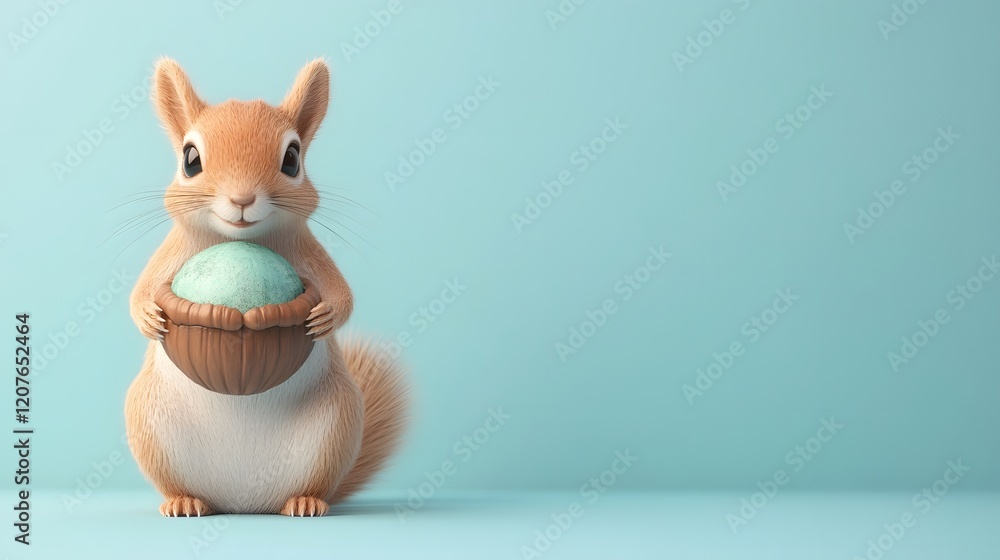 Fototapeta premium Charming Squirrel Cradling an Acorn-Shaped Globe in a Clay Art Style 3D