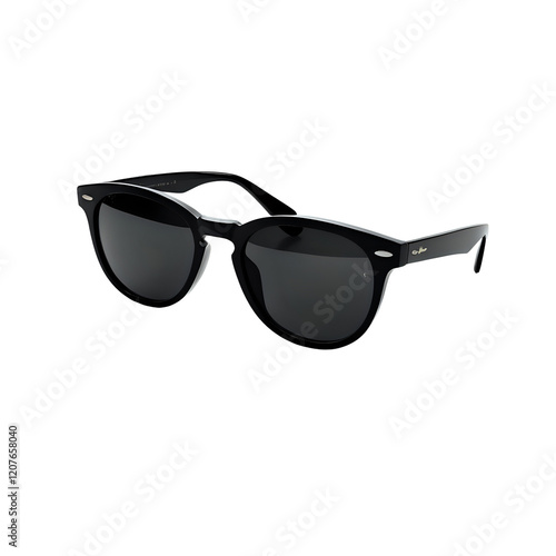 Stylish black Ray-Ban sunglasses isolated on a black background; perfect for fashion, lifestyle, or advertising projects.
