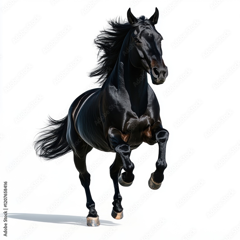 Fototapeta premium A black horse is running on a white background