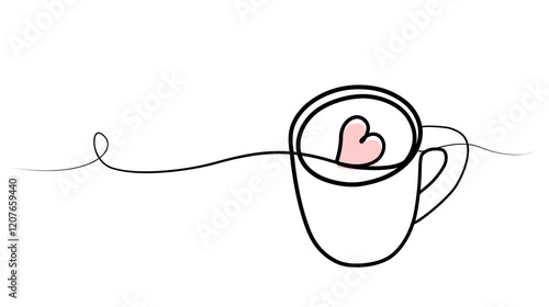 continuous one line drawing of love cup. vector