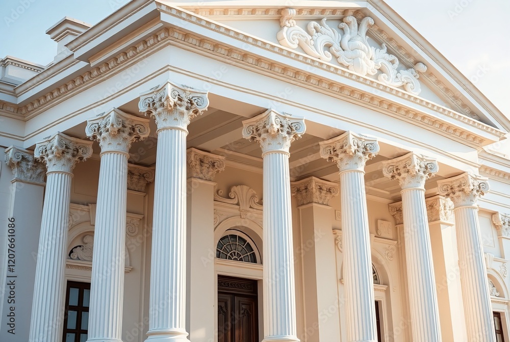 Close-up View of Classical Architectural Columns and Ornate Facade Close-up View of Classical Architectural Columns and Ornate Facade