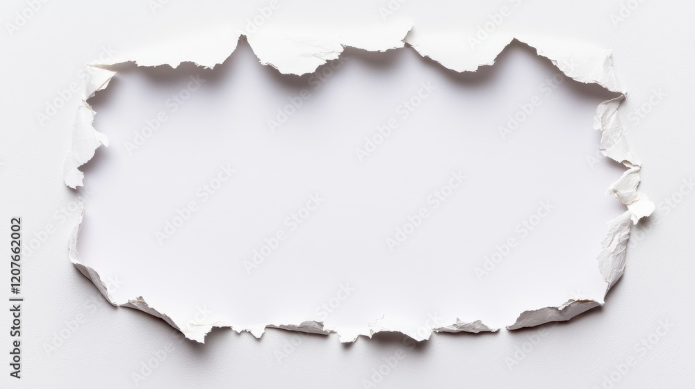 Torn White Paper Frame Abstract Composition, Minimalist Design, Ripped Edge Texture texture, background Torn White Paper Frame Abstract Composition, Minimalist Design, Ripped Edge Texture texture, background