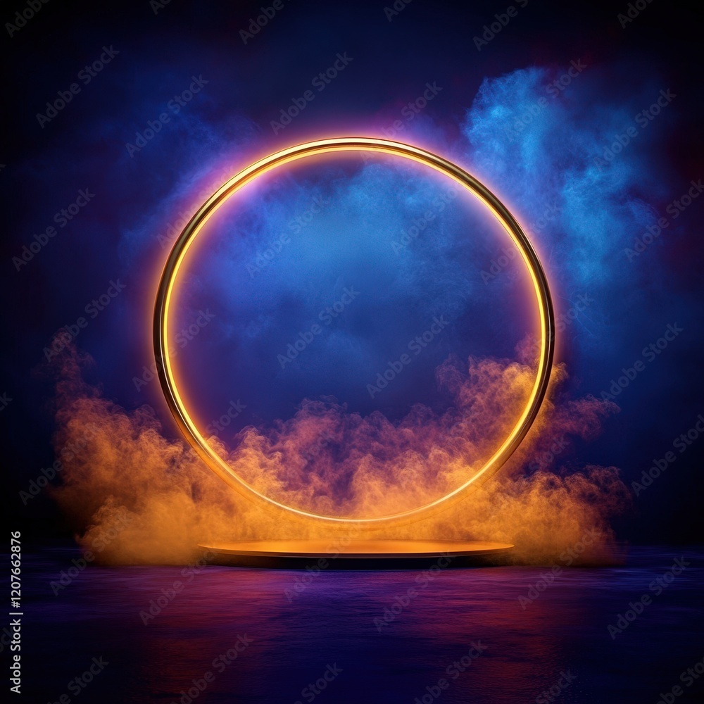 Obraz premium Glowing Golden Ring and Smoke Abstract Background.