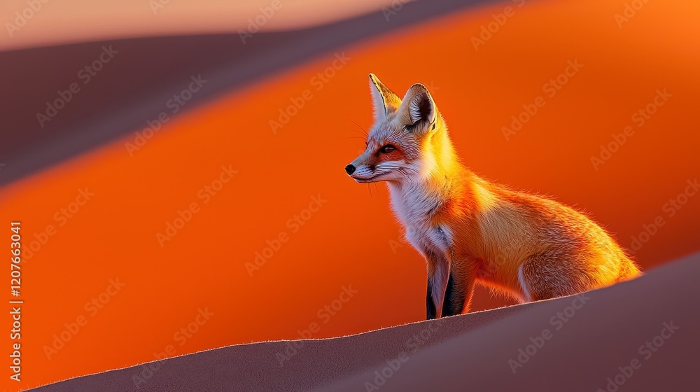 Fototapeta premium Majestic Red Fox Sitting on Vibrant Sand Dunes at Sunset
