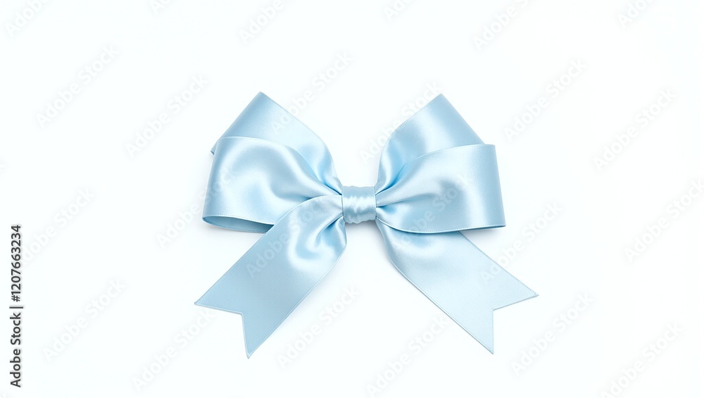 Elegant sky blue silk ribbon bow on white backdrop Elegant sky blue silk ribbon bow on white backdrop