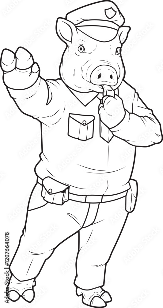 Pig Cop Whistle Police Animal Vector Graphic Art Illustration Pig Cop Whistle Police Animal Vector Graphic Art Illustration