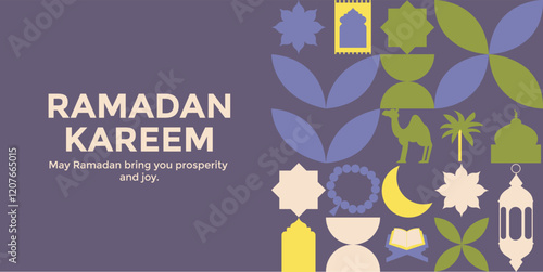 Ramadan Kareem minimalist geometric design for banner, card, cover, poster, advertising, wallpaper.	