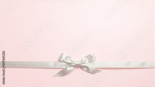 Elegant ivory satin bow on blush pink background