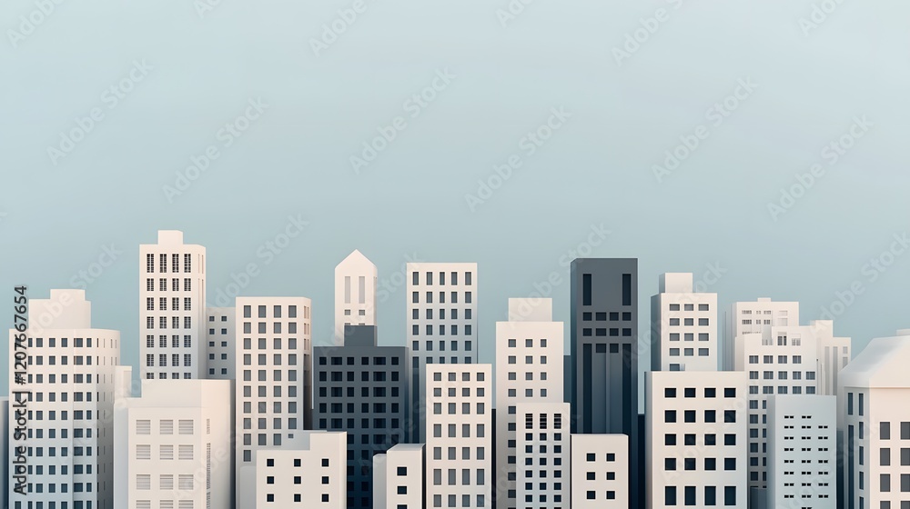 Fototapeta premium Minimalist Modular Cityscape with Organized Grid of Modern Monochrome Buildings