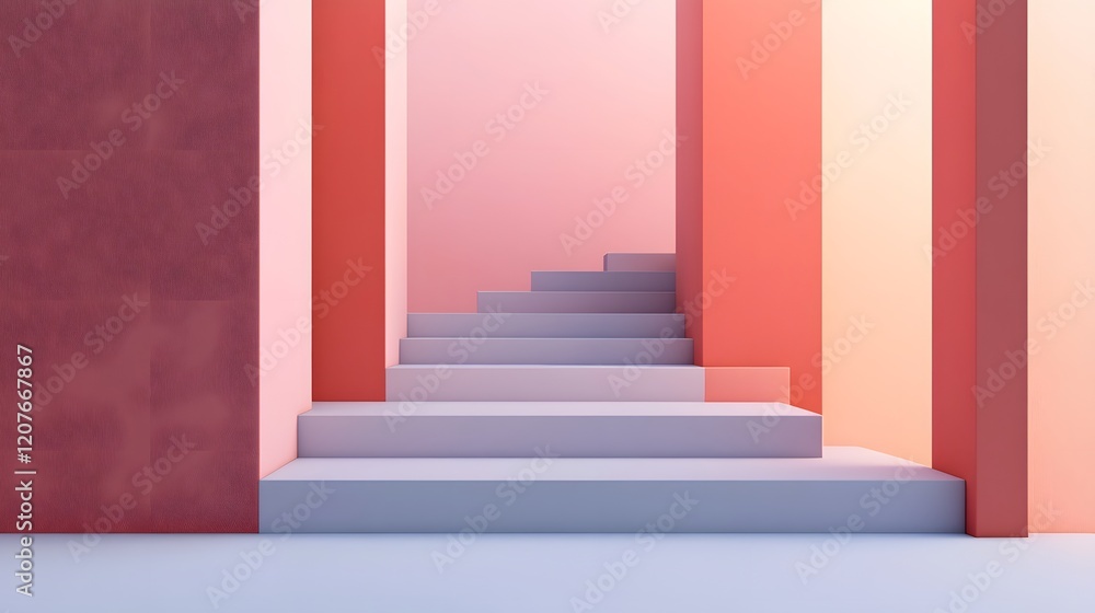 Fototapeta premium Simplistic Urban Pathways with Overlapping Geometric Shapes and Clean Architecture in 3D