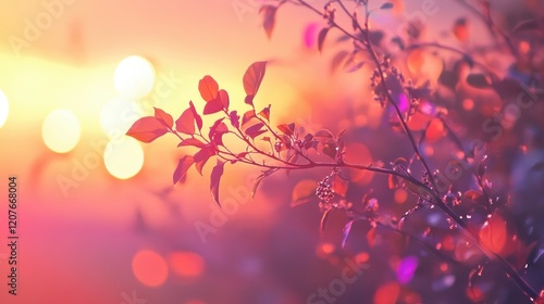 Vibrant sunset-colored bokeh with gradient oranges, pinks, and purples, radiant warmth
