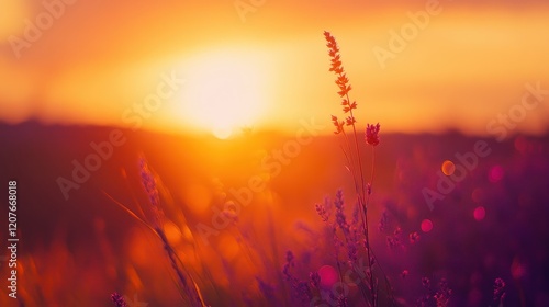 Vibrant sunset-colored bokeh with gradient oranges, pinks, and purples, radiant warmth