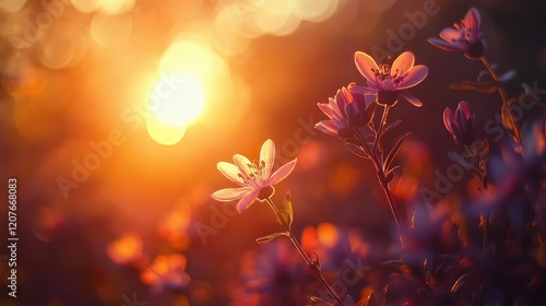Vibrant sunset-colored bokeh with gradient oranges, pinks, and purples, radiant warmth