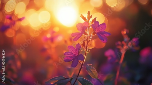 Vibrant sunset-colored bokeh with gradient oranges, pinks, and purples, radiant warmth