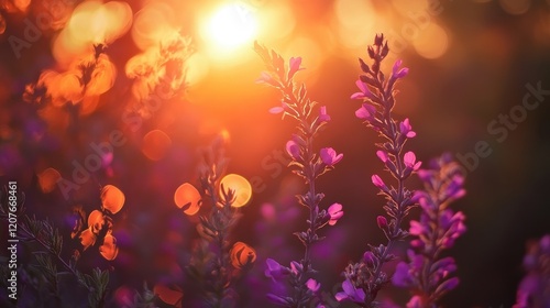 Vibrant sunset-colored bokeh with gradient oranges, pinks, and purples, radiant warmth