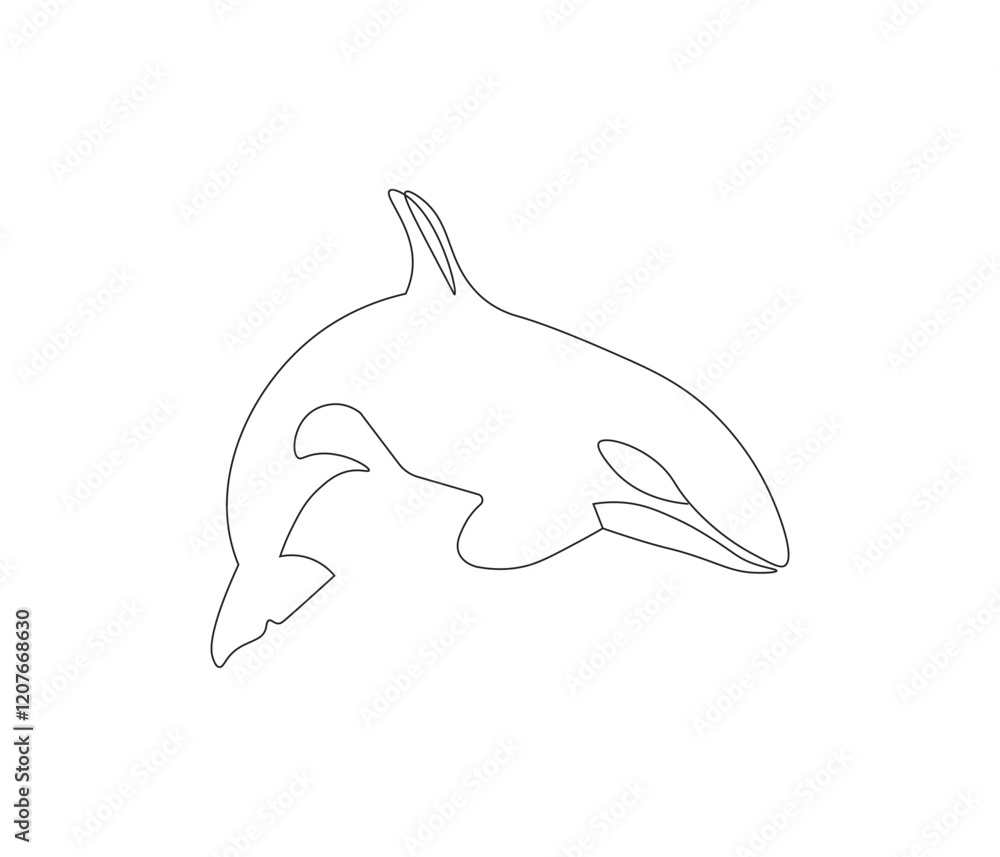 Fototapeta premium Continuous one line drawing of orca whale. Single line drawing illustration of whale killer fish. Logo,symbols and design style Concept vector art. Doodle line illustration.