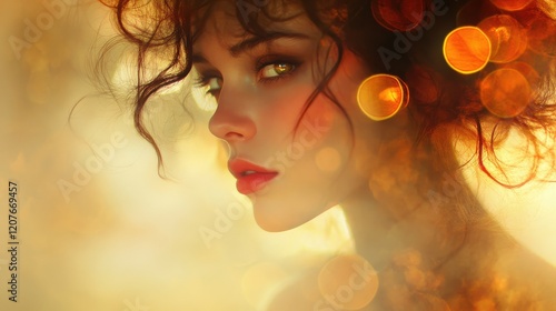 Warm-toned golden bokeh with faint red accents, sophisticated elegance, soft blur 