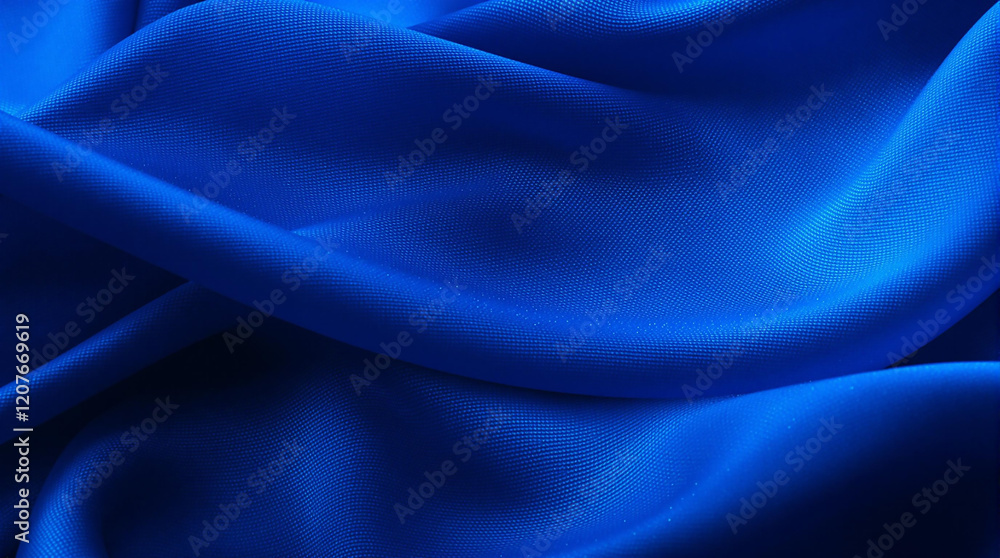 Close-up of a vibrant royal blue fabric with soft folds. Close-up of a vibrant royal blue fabric with soft folds.