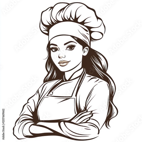 Female chef portrait, confident pose, culinary art, professional image, possible use in food industry photo