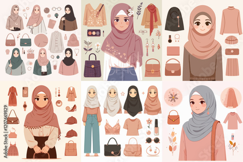illustration of hijab girl with accessories