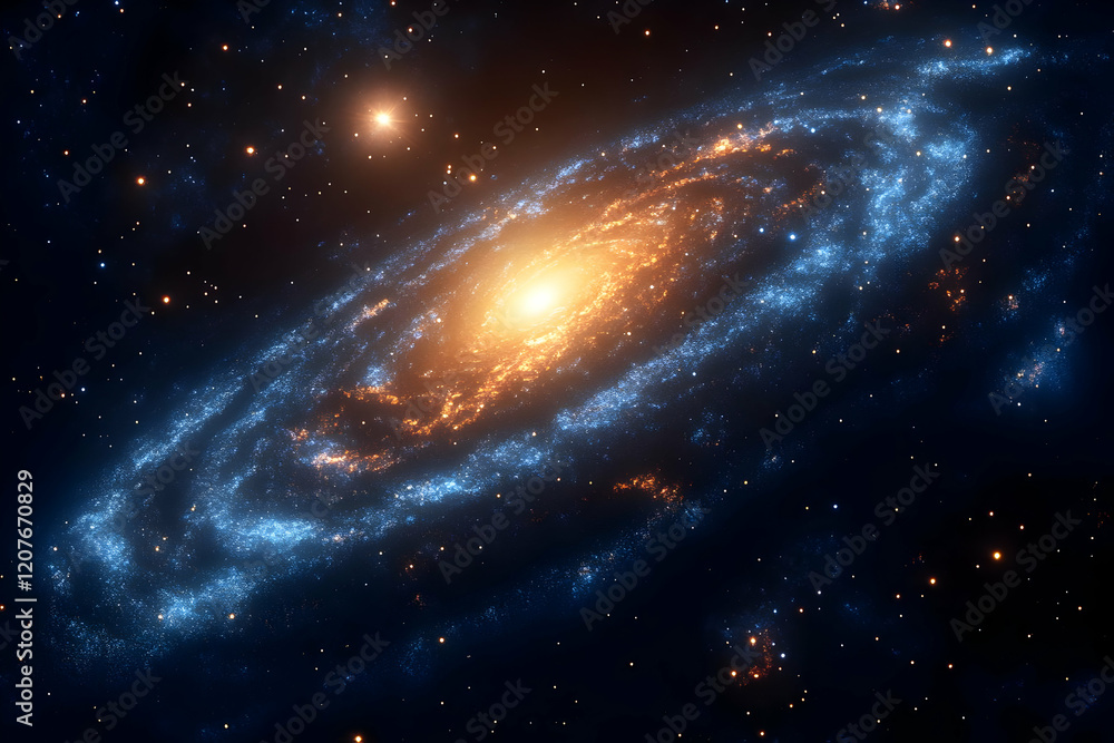 Fototapeta premium Stunning Spiral Galaxy with Glowing Nebula and Bright Stars in Deep Space