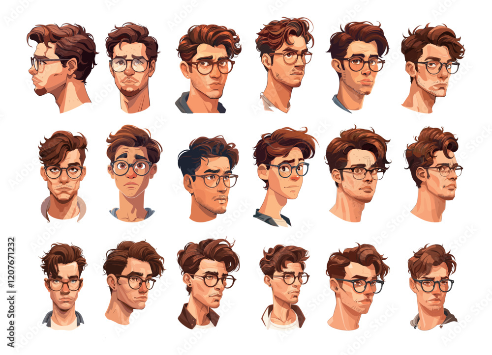 Fotografie Young man avatars cartoon vecor set