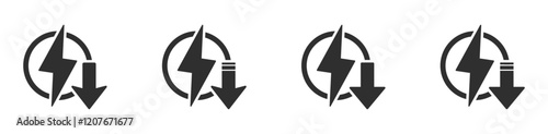 Energy reduction vector icon. Electricity power reduction signs