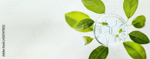 Close up of plant leaves with petri dish showcasing growth , volatile organic compounds