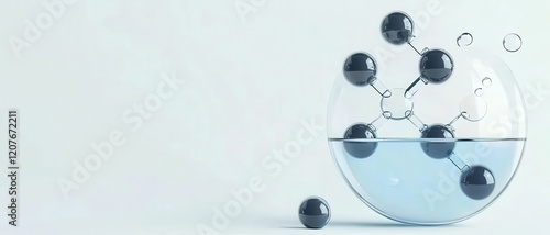 Bubbles in liquid forming molecular structures in glass sphere , volatile organic compounds