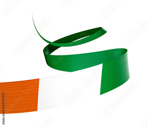 3d Flag Of Ivory Coast 3d Waving Ribbon Flag Isolated On White Background, 3d Illustration photo