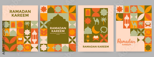 Ramadan Kareem minimalist geometric design for banner, card, cover, poster, advertising, wallpaper.	