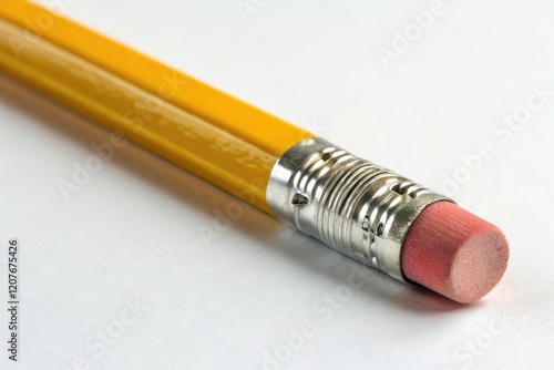 Close-up of a yellow pencil with the eraser end, office stationery, pencil top, yellow pencil,