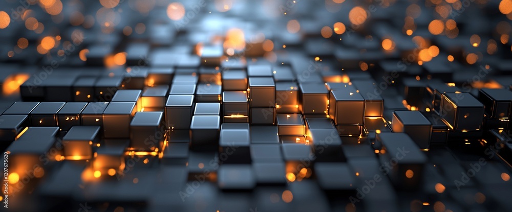 Obraz premium Abstract glowing dark cubes background.