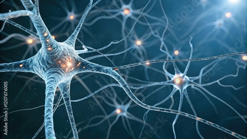 Close-up of neurons with electrical impulses traveling through them, brain function, electrical impulses, neurotransmitters, neurons, neurophysiology