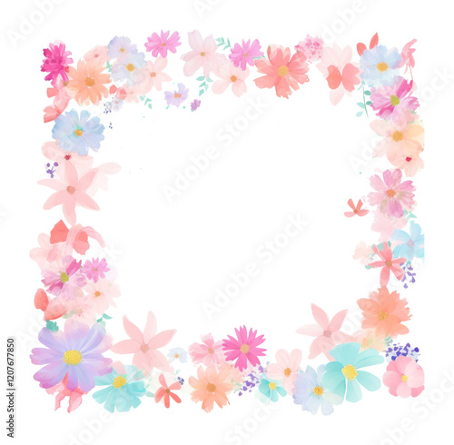 PNG Flowers illustration colorful border.