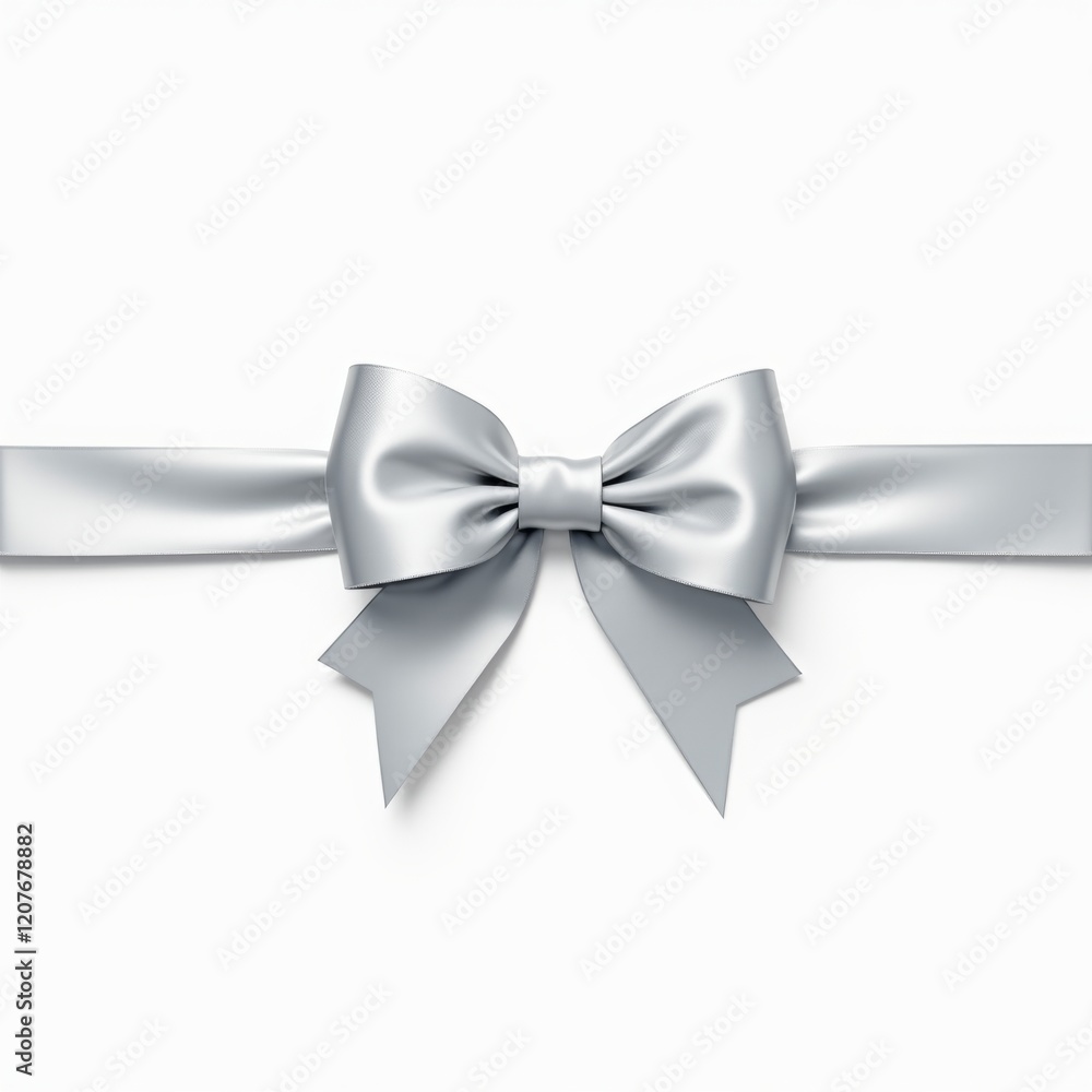 Elegant Silver Ribbon Bow on White Background Elegant Silver Ribbon Bow on White Background