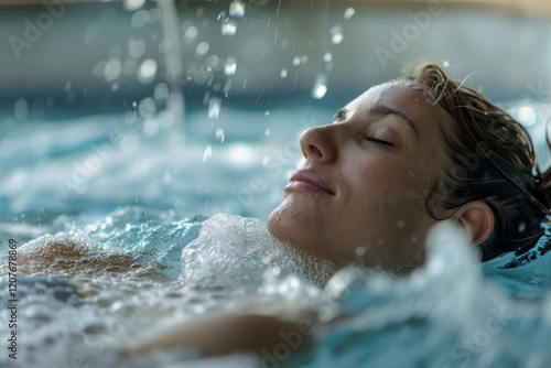 Wallpaper Mural Woman with closed eyes enjoying a soak in a bubbly hot tub Torontodigital.ca