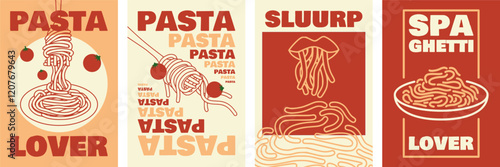 Elegant Pasta and Spaghetti Poster Designs with Minimalist Illustrations and Modern Typography.