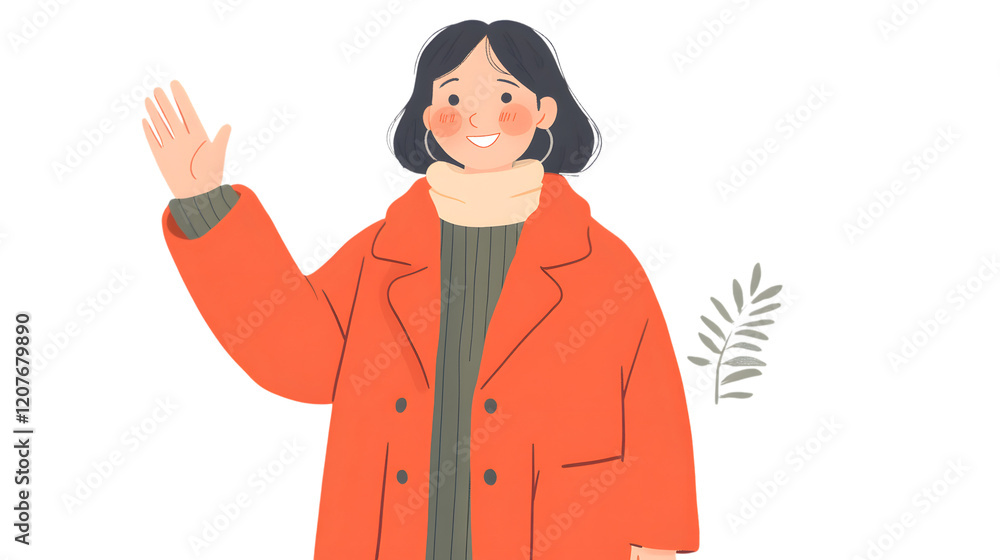 A person standing with one arm raised and waving, wearing simple everyday attire, positioned in the center of a transparent background and taking up 50-80% of the image for a welcoming vibe A person standing with one arm raised and waving, wearing simple everyday attire, positioned in the center of a transparent background and taking up 50-80% of the image for a welcoming vibe