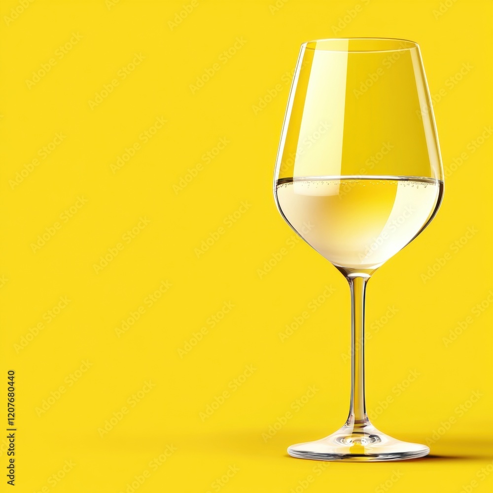 A glass of white wine is sitting on a yellow background A glass of white wine is sitting on a yellow background