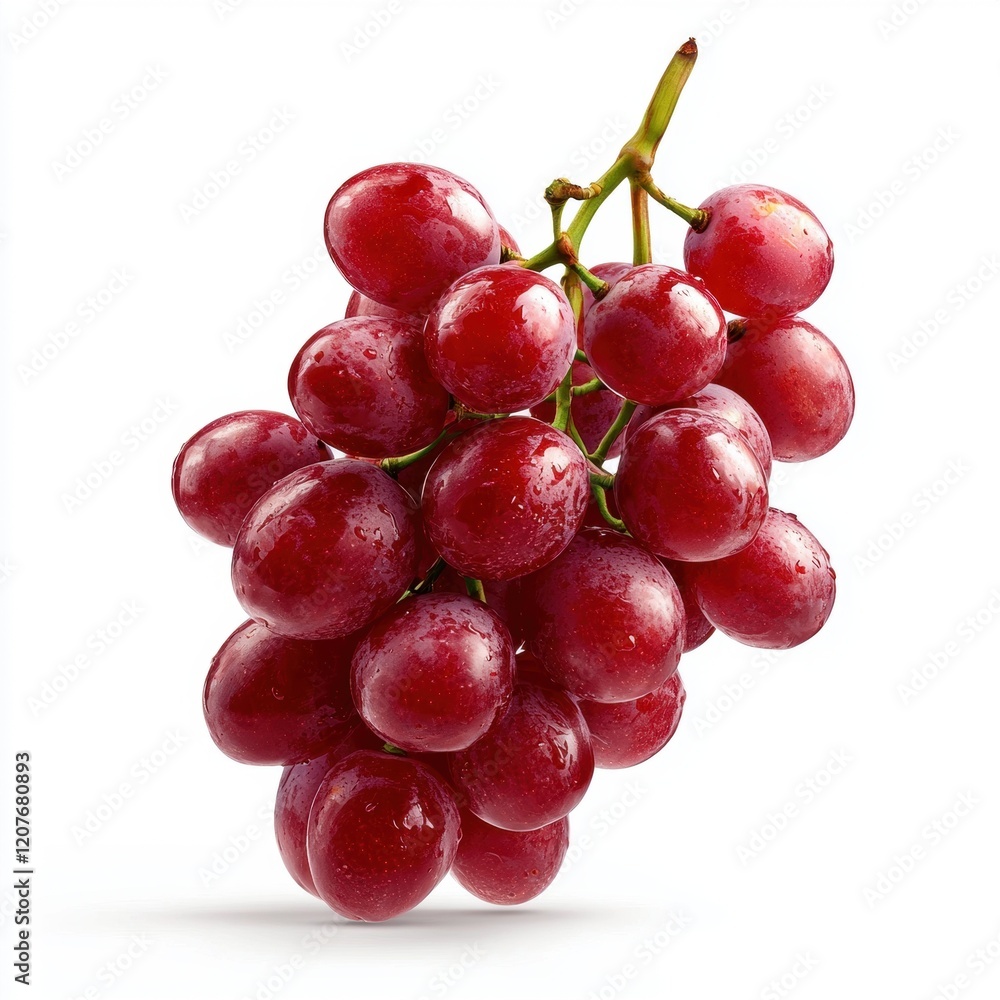 A bunch of red grapes are hanging from a stem A bunch of red grapes are hanging from a stem