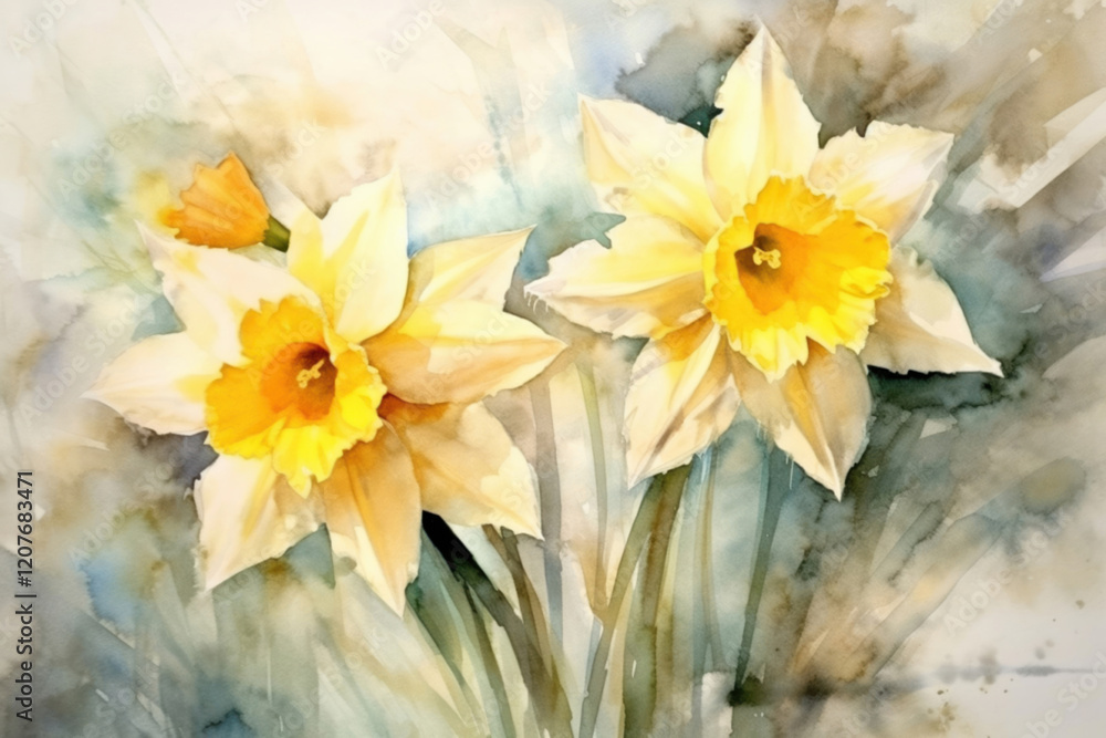 narcissus on a light background, watercolor , Generative AI narcissus on a light background, watercolor , Generative AI