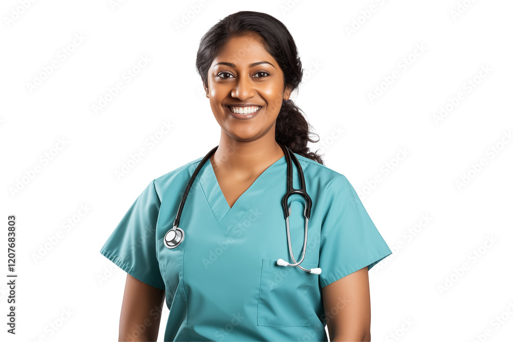 Smiling Indian Nurse in Professional Uniform with Stethoscope, Compassionate Healthcare Worker, Transparent Background, Ideal for Medical, Healthcare, Wellness, Patient Care, and Health Concepts. PNG. Smiling Indian Nurse in Professional Uniform with Stethoscope, Compassionate Healthcare Worker, Transparent Background, Ideal for Medical, Healthcare, Wellness, Patient Care, and Health Concepts. PNG.