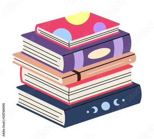 Vector isolated stack of books in simple flat style