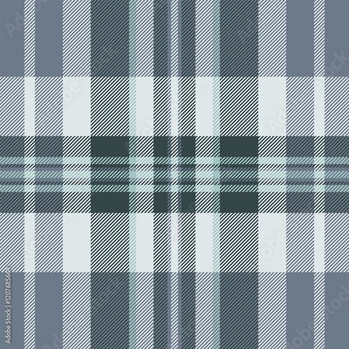 Crossed tartan fabric background, classic check seamless textile. Modern vector plaid pattern texture in pastel and sterling silver colors.