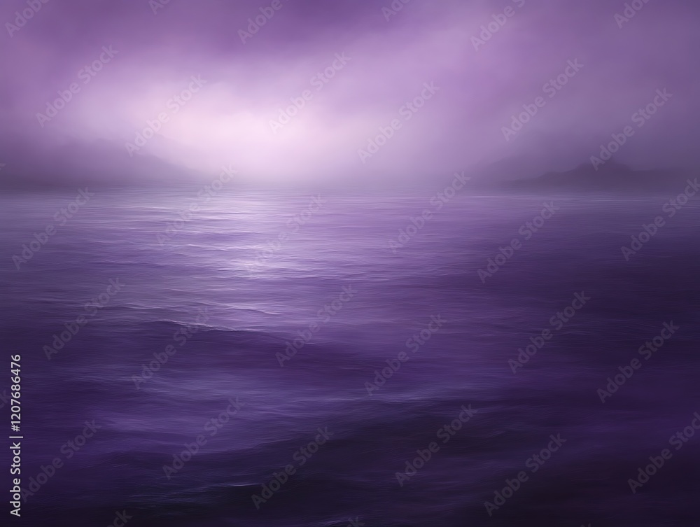 Fototapeta premium Purple misty ocean landscape at dawn.