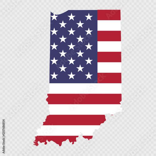 Indiana state map with American national flag.